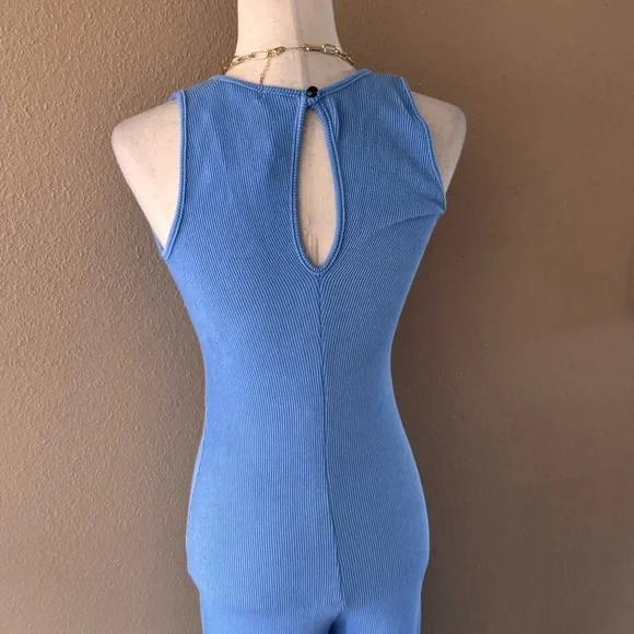 Blue Thick Ribbed Sleeveless Jumpsuit - Picture 7 of 9
